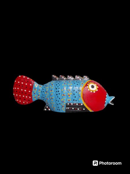 Statuette en bois peint Poisson Bozo du Mali