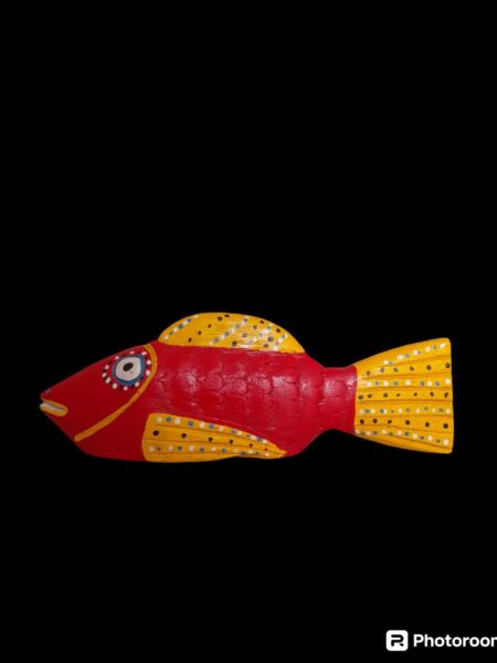 Statuette en bois peint Poisson Bozo du Mali