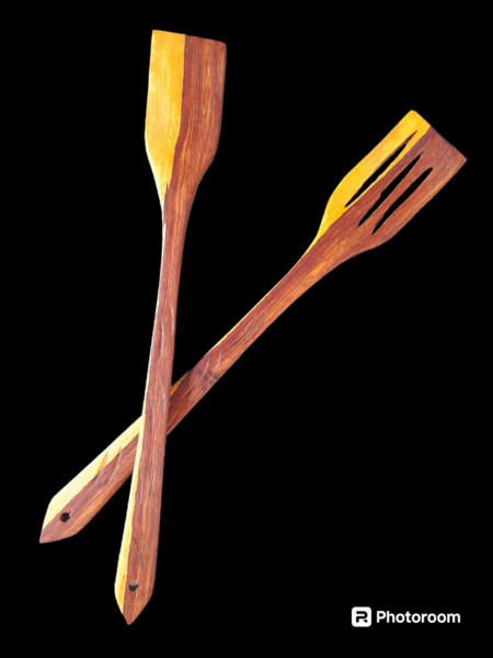 Couverts à salade en bois - 34cm - modèle bicolore
