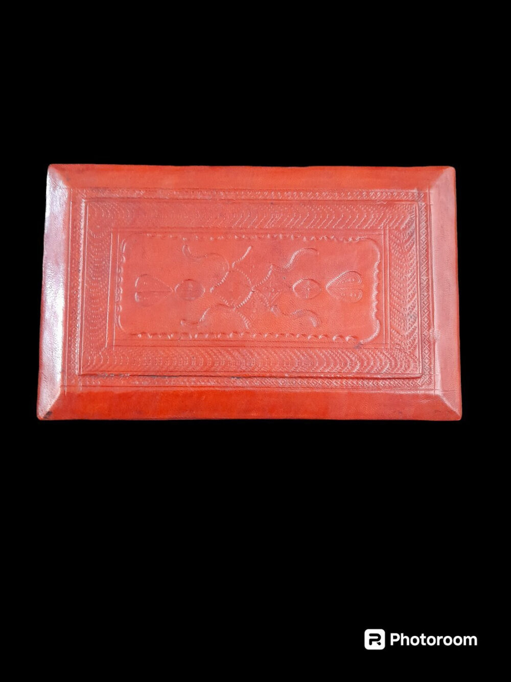 Boite à bijoux en cuir rouge-orangé 22,5x14cm – Image 2