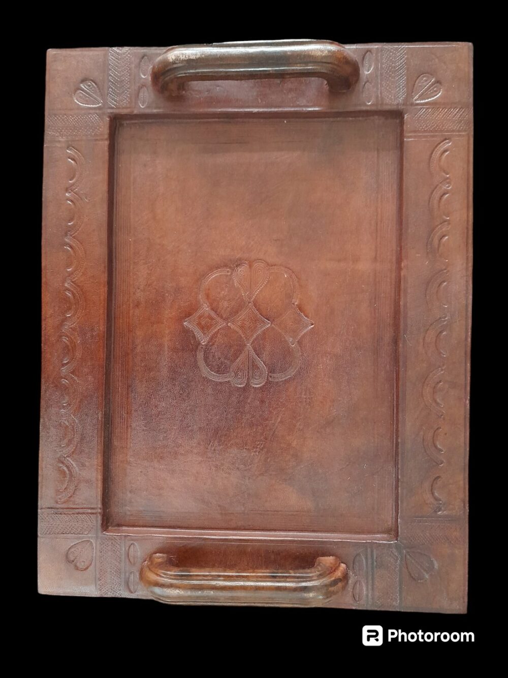 Plateau en cuir marron, modéle NKANNI 1 (dim 24x36 cm)