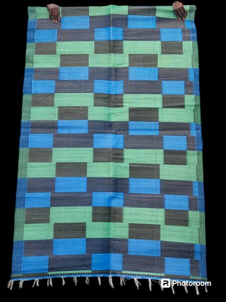 natte - tapis d'extérieur, motif damier vert, bleu et noir , réversible, 240cmx150cm