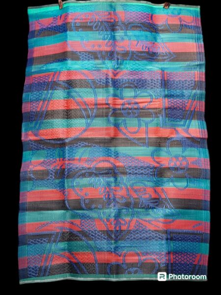 natte - tapis d'extérieur, motif floral bleu, vert rouge et noir, réversible, 275cmx180cm