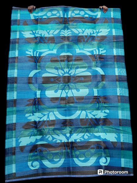 natte - tapis d'extérieur, motif floral vert, bleu et noir, réversible, 275cmx180cm
