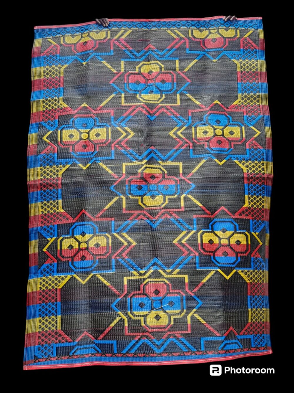 natte - tapis d'extérieur, motif graphique jaune, rouge, bleu et noir, réversible, 275cmx180cm – Image 2