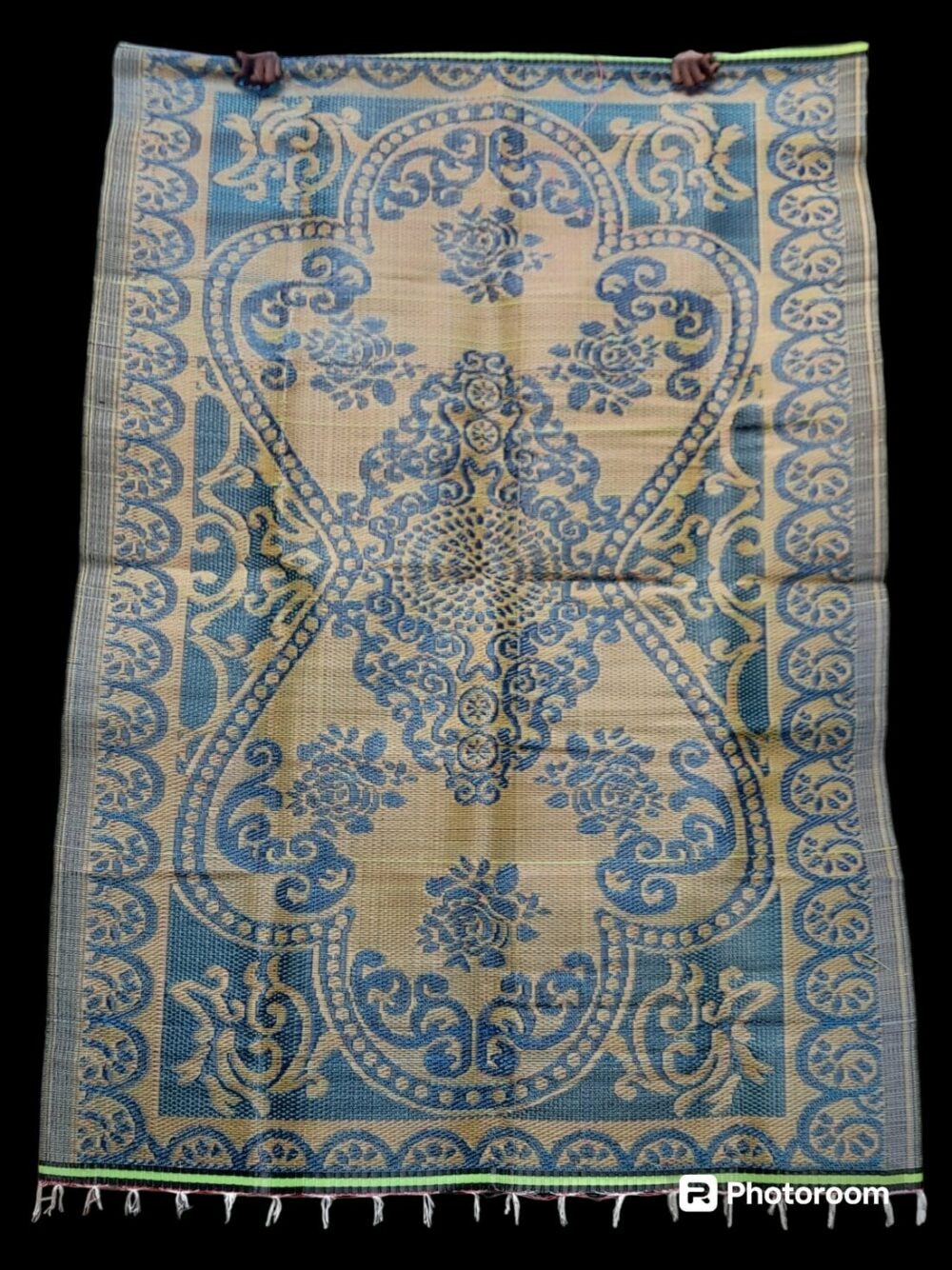 natte - tapis d'extérieur, motif traditionnel vert et orange curry, réversible, 275cmx180cm