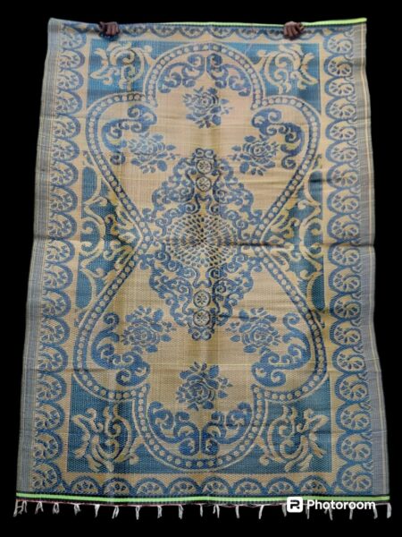 natte - tapis d'extérieur, motif traditionnel vert et orange curry, réversible, 275cmx180cm