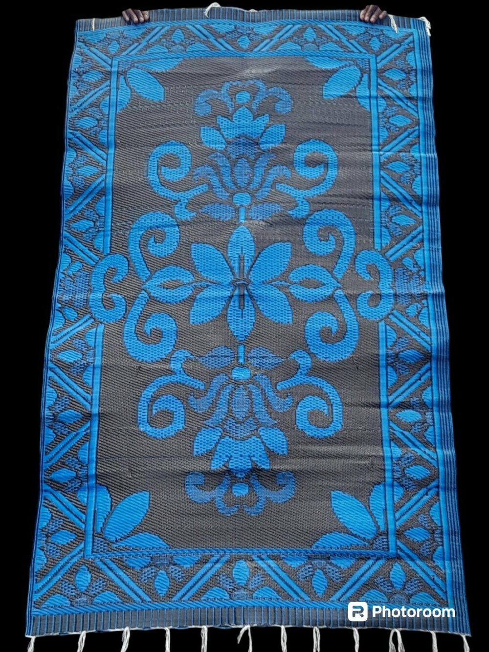 natte - tapis d'extérieur, motif bleu et noir, réversible, 220cmx120cm – Image 2