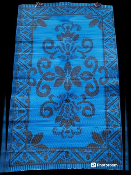 natte - tapis d'extérieur, motif bleu et noir, réversible, 220cmx120cm
