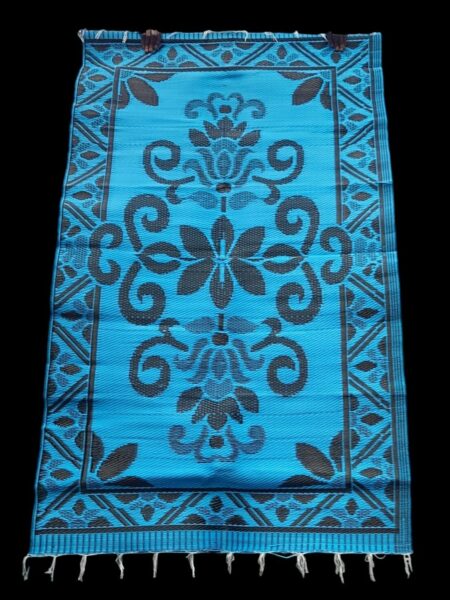 natte - tapis d'extérieur, motif bleu turquoise et noir, réversible, 220cmx120cm