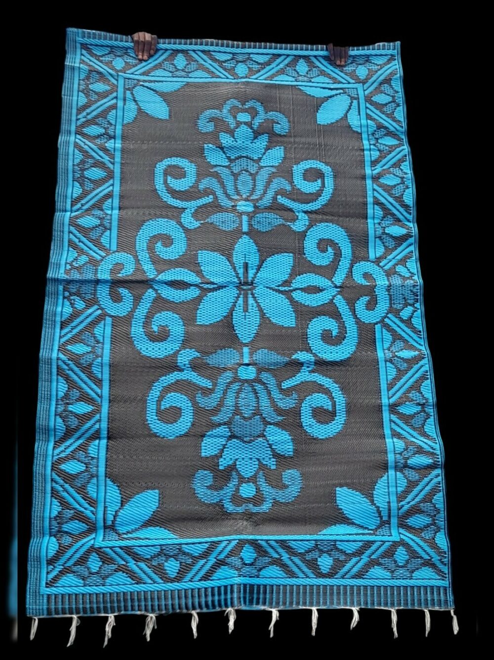 natte - tapis d'extérieur, motif bleu turquoise et noir, réversible, 220cmx120cm – Image 2