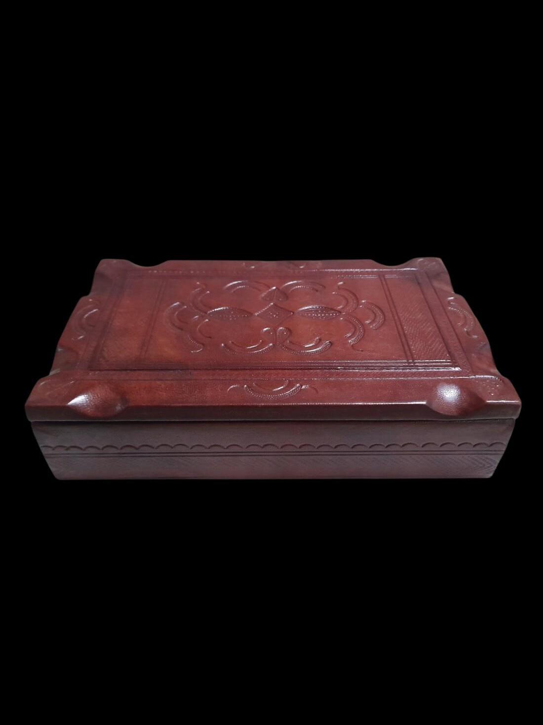 Boite en cuir havane 20 x 11 x 5 cm cm
