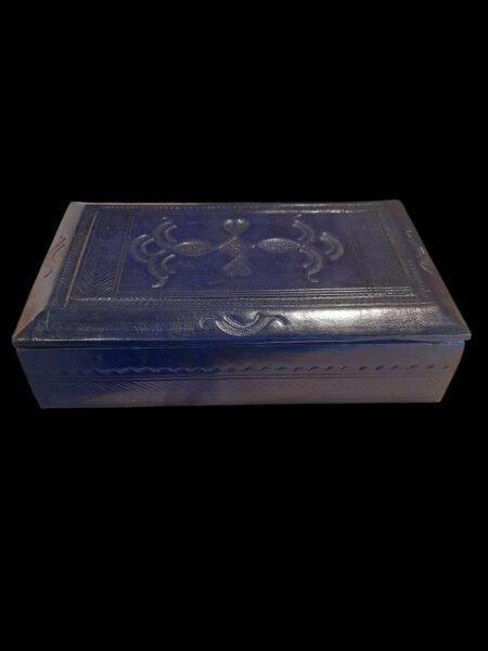 Boite à bijoux en cuir bleu indigo 20 x14 x 5 cm