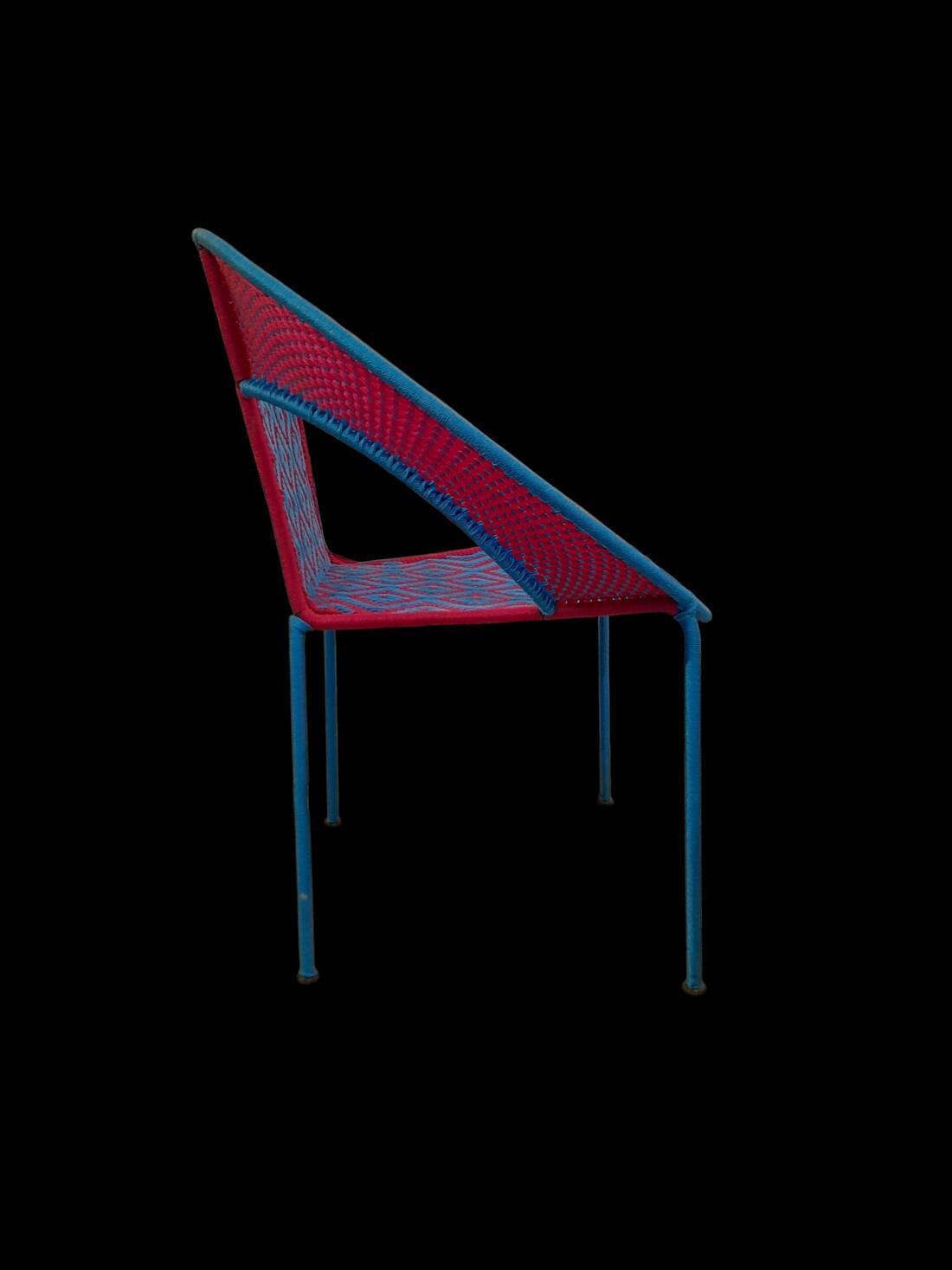 Fauteuil tressé, modéle Koori rond Rose et Bleu Turquoise – Image 2